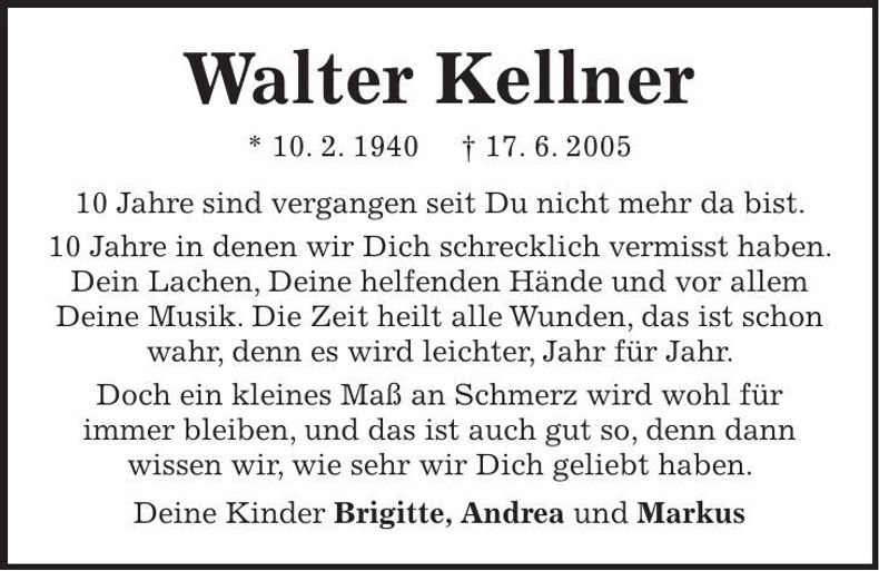 Traueranzeige Walter Kellner