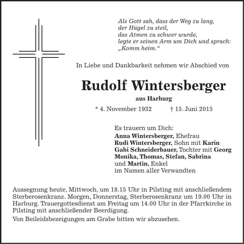 Traueranzeige Rudolf Wintersberger