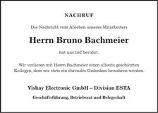 Traueranzeige Bruno Bachmeier