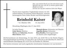Traueranzeige Reinhold Kaiser