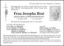 Traueranzeige Josepha Brai