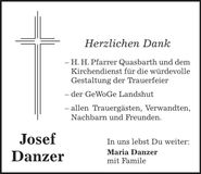 Traueranzeige Josef Danzer