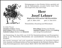 Traueranzeige Josef Lehner