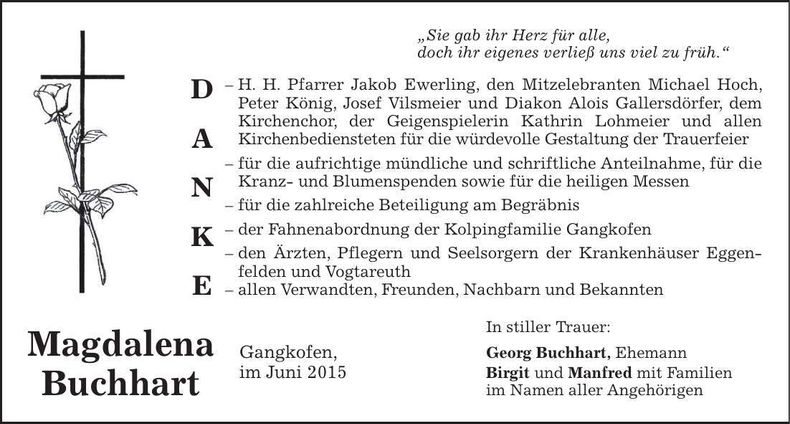 Traueranzeige Magdalena Buchhart