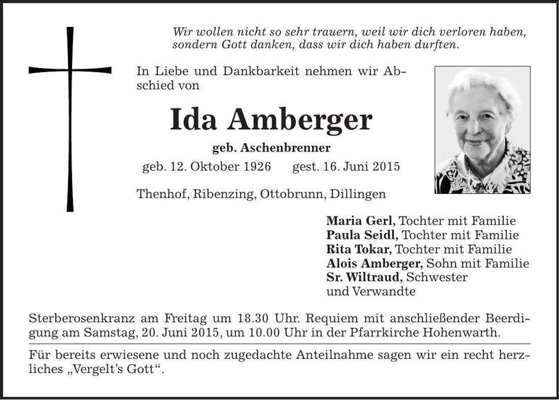 Traueranzeige Ida Amberger