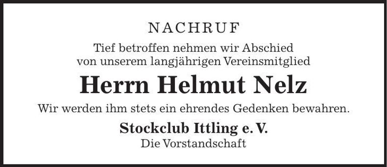 Traueranzeige Helmut Nelz