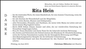Traueranzeige Rita Hein