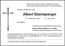 Traueranzeige Albert Ebensperger