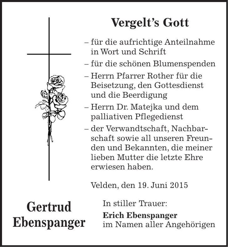 Traueranzeige Gertrud Ebenspanger