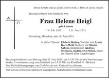 Traueranzeige Helene Heigl