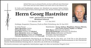 Traueranzeige Georg Hastreiter