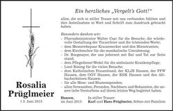 Traueranzeige Rosalia Prüglmeier