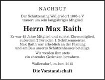 Traueranzeige Max Raith