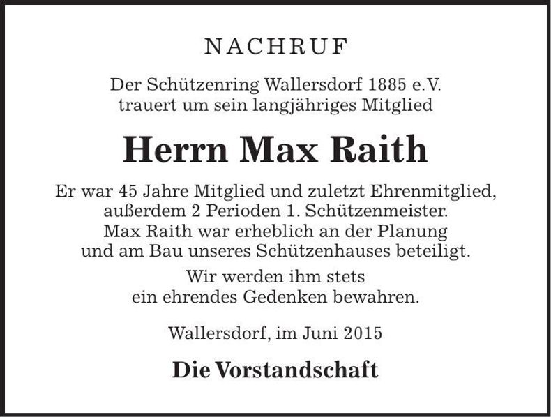 Traueranzeige Max Raith