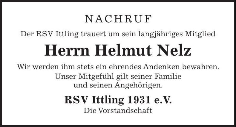Traueranzeige Helmut Nelz