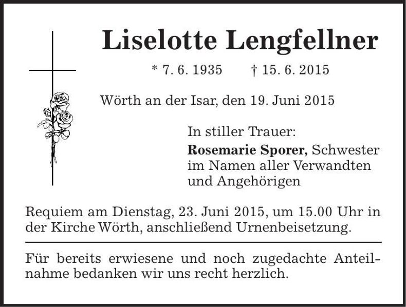 Traueranzeige Liselotte Lengfellner