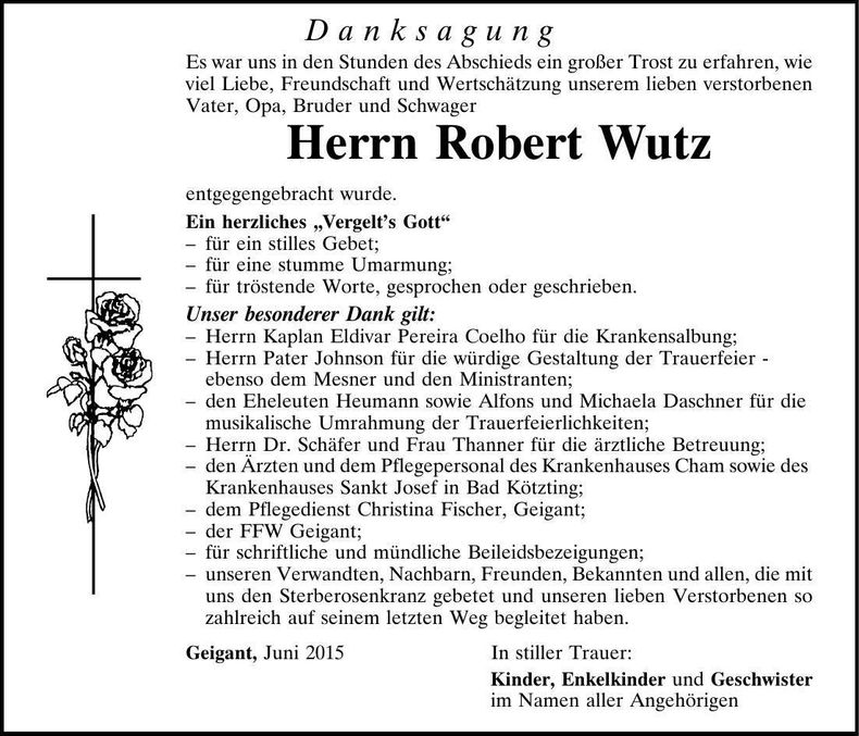 Traueranzeige Robert Wutz