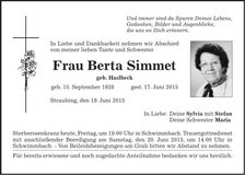 Traueranzeige Berta Simmet