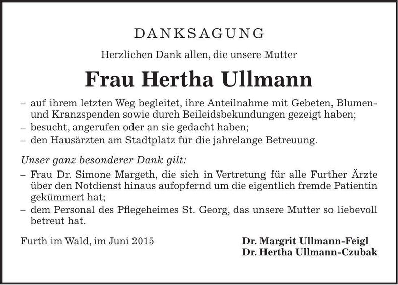 Traueranzeige Hertha Ullmann