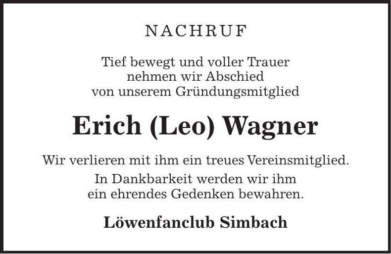 Traueranzeige Erich (Leo) Wagner