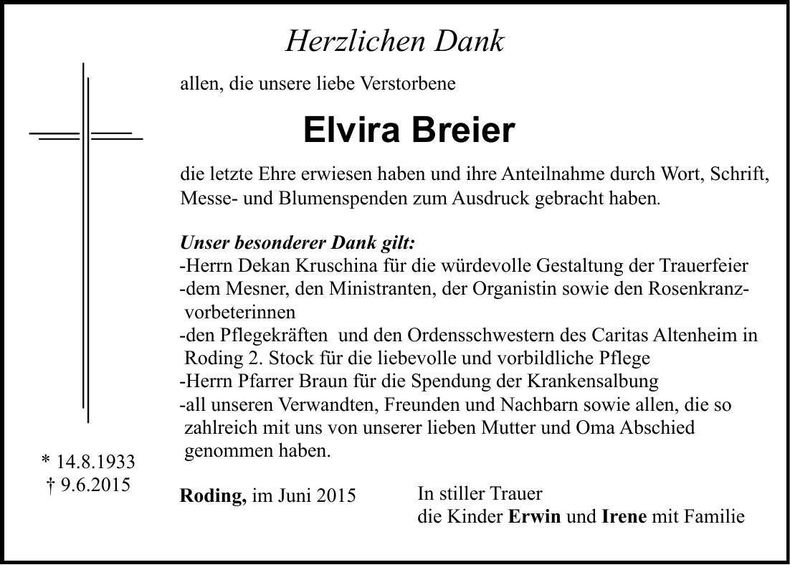 Traueranzeige Elvira Breier