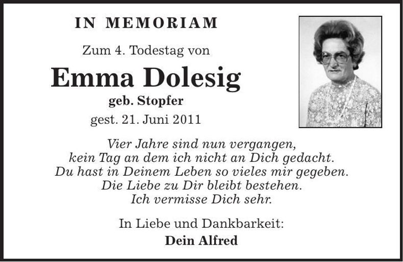 Traueranzeige Emma Dolesig