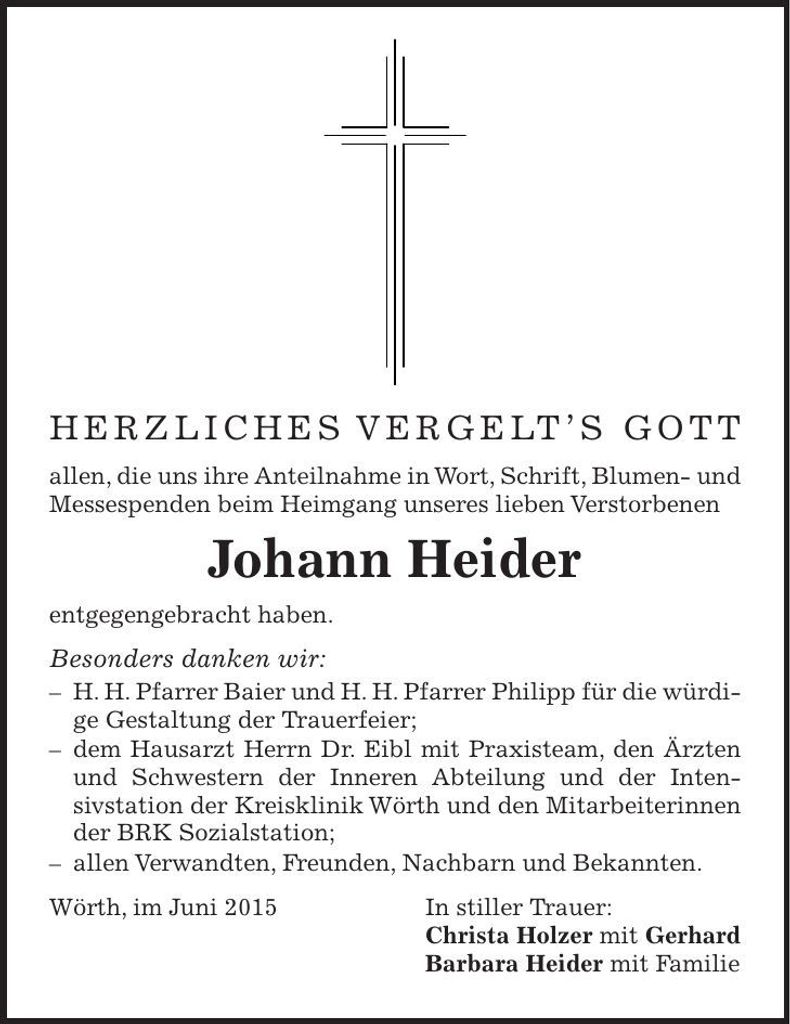 Traueranzeige Johann Heider