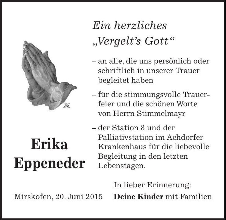 Traueranzeige Erika Eppeneder