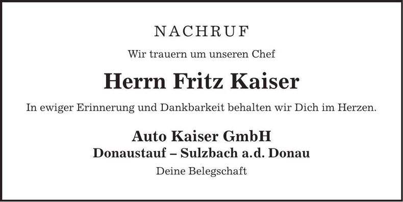 Traueranzeige Fritz Kaiser