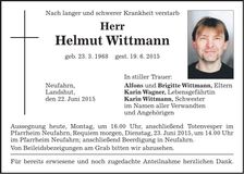 Traueranzeige Helmut Wittmann