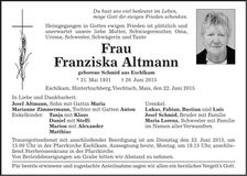 Traueranzeige Franziska Altmann