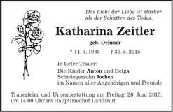 Traueranzeige Katharina Zeitler