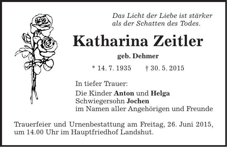 Traueranzeige Katharina Zeitler