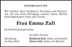 Traueranzeige Emma Zaft