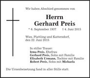Traueranzeige Gerhard Preis