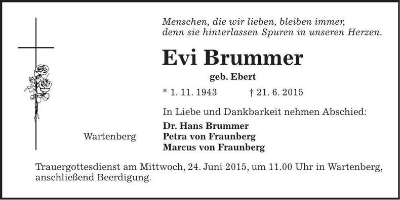 Traueranzeige Evi Brummer