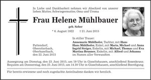 Traueranzeige Helene Mühlbauer