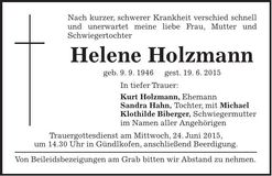 Traueranzeige Helene Holzmann