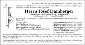 Traueranzeige Josef Damberger