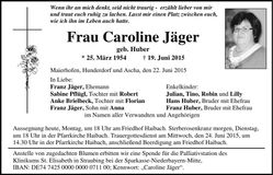 Traueranzeige Caroline Jäger