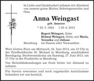 Traueranzeige Anna Weingast