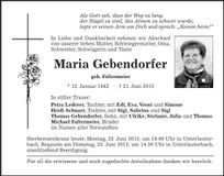 Traueranzeige Maria Gebendorfer