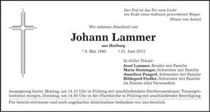 Traueranzeige Johann Lammer