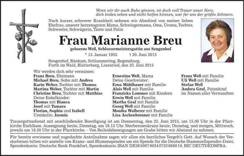 Traueranzeige Marianne Breu