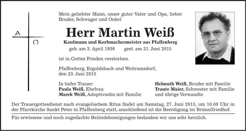 Traueranzeige Martin Weiss