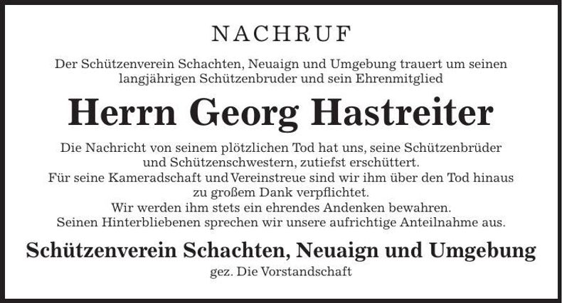 Traueranzeige Georg Hastreiter
