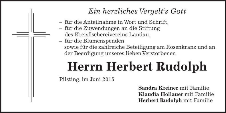 Traueranzeige Rudolph Herbert