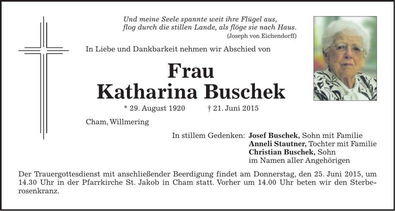 Traueranzeige Katharina Buschek