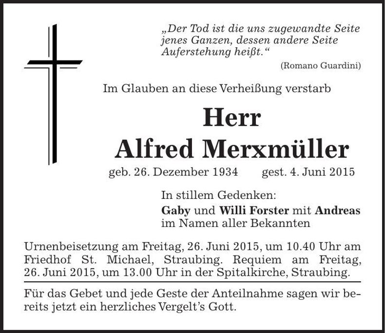 Traueranzeige Alfred Merxmüller