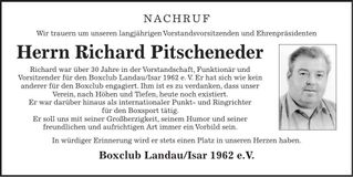 Traueranzeige Richard Pitscheneder